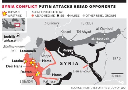 The mapshows the battlefield in Syria showing where the attacks have taken place( Illustration: Insitute for the Study of War)