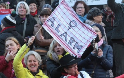 Participants of a women's flash mob demonstrate against racism and sexism in Cologne, Germany, Saturday, Jan. 9, 2016. Women’s rights activists, far-right demonstrators and left-wing counter-protesters all took to the streets of Cologne on Saturday.( Photo: Associated Press)