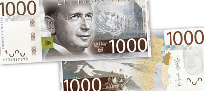 En svensk tusenlapp med bilde av tidligere generalsekretær i FN, Dag Hammarskjøld , gjenspeiler en sterk svensk økonomi( Foto: Riksbanken)