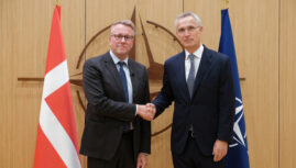 NATO Secretary General Jens Stoltenberg meets with Morten Bødskov, Minister of Defence of Denmark, at NATO Headquarters.