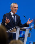NATO Secretary General Jens Stoltenberg speaks to the press following a meeting of the North Atlantic Council to address the explosion in Eastern Poland.
